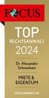 Siegel Focus TOP-Rechtsanwalt Miete& Eigentum 2024, Dr. Alexander Schneehain, sjs Rechtsanwälte